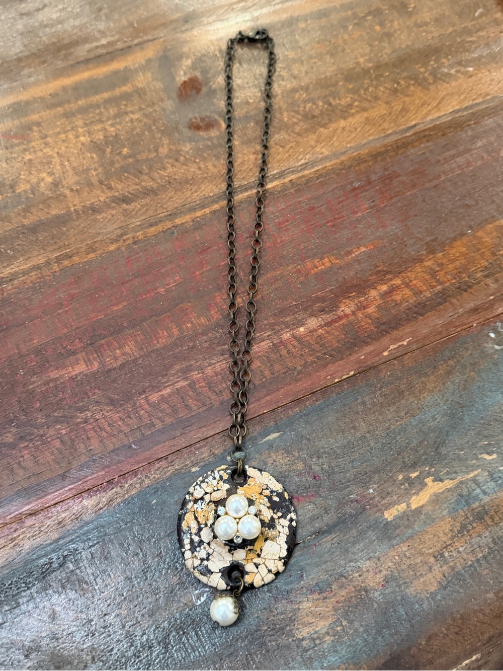 Pearl Mosaic Disc Pendant Necklace - Women Jewelry
